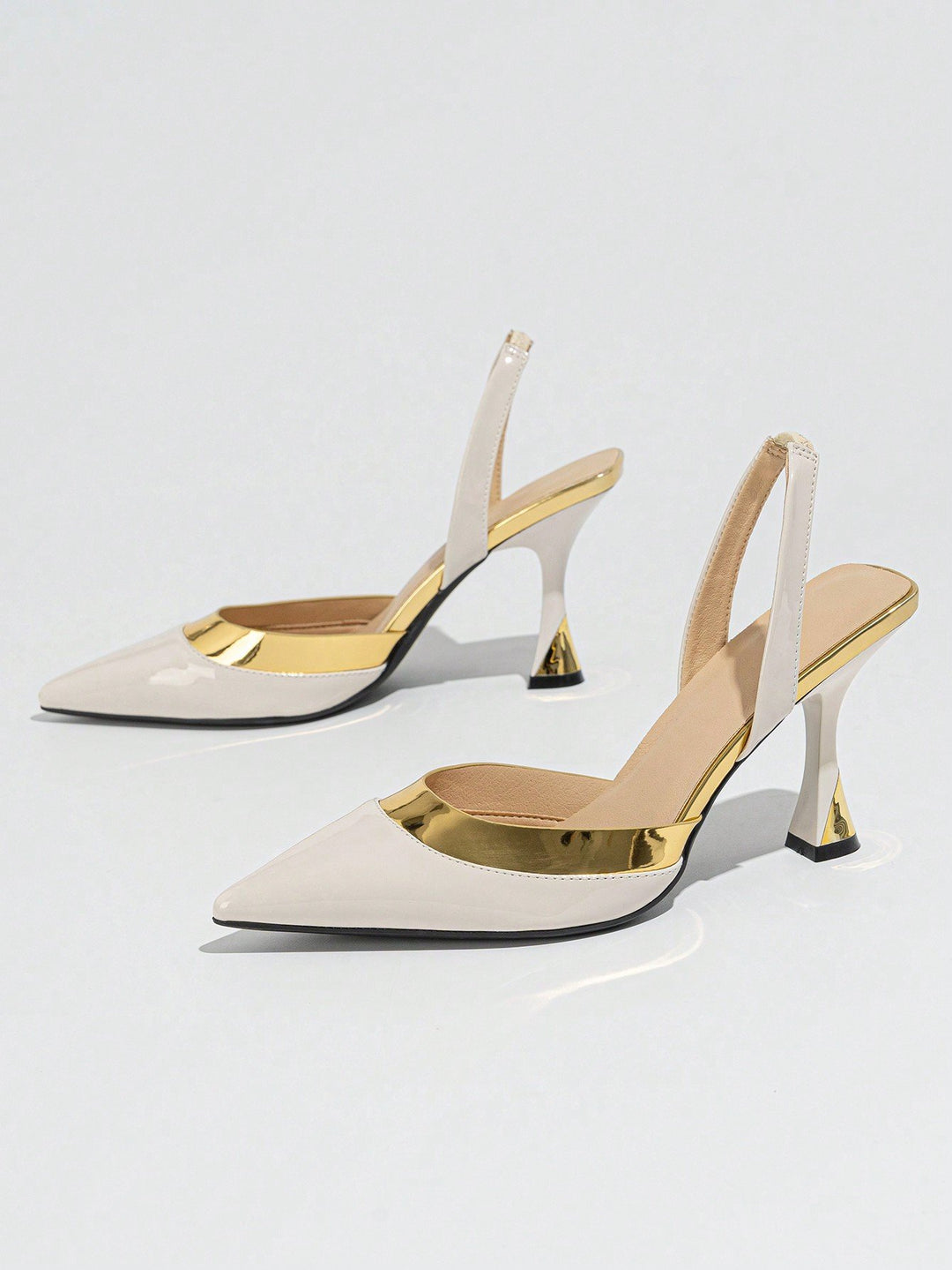 SHOES | Ivory Gold-Cap Slingback Heels