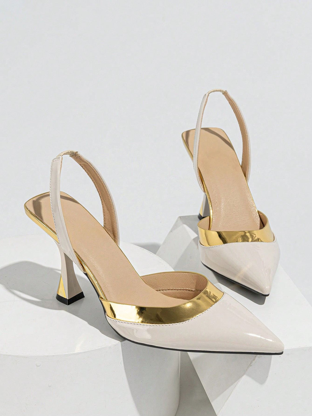 SHOES | Ivory Gold-Cap Slingback Heels