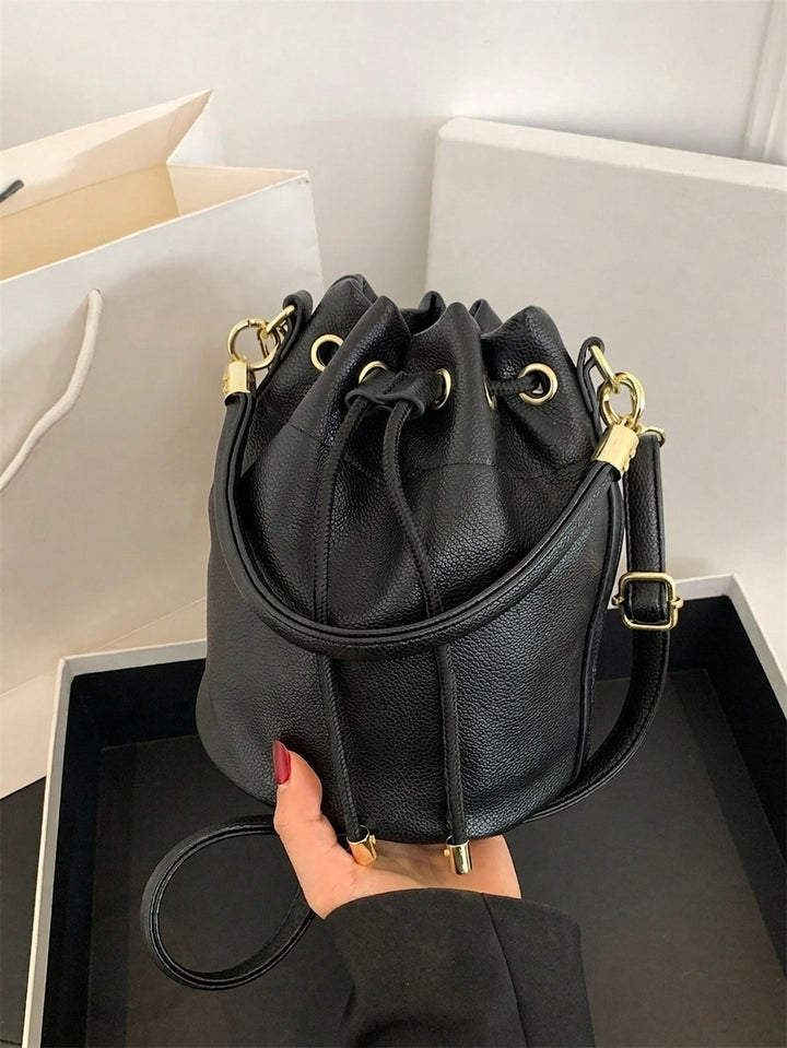 BAG|Perforated Canvas Drawstring Bucket Bag