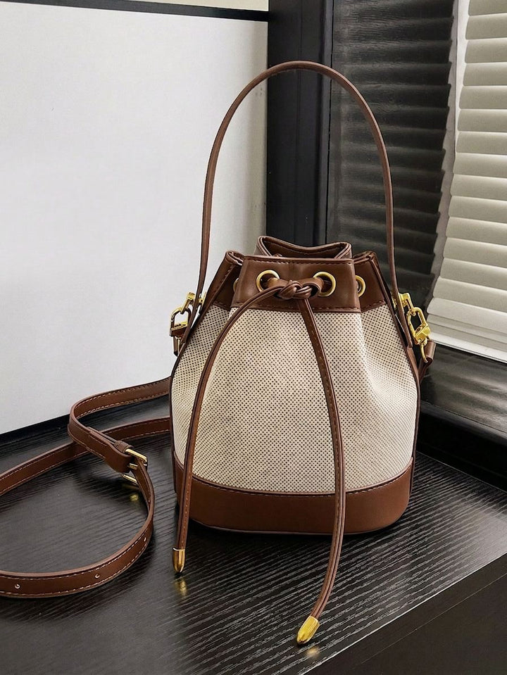 BAG|Perforated Canvas Drawstring Bucket Bag