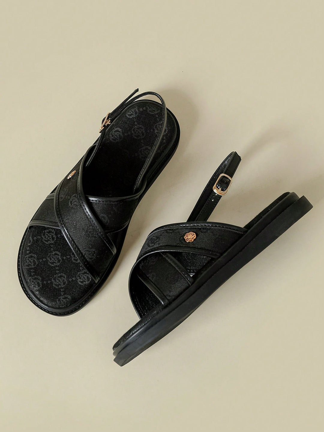 SHOES | Monogram Print Crisscross  Sandals