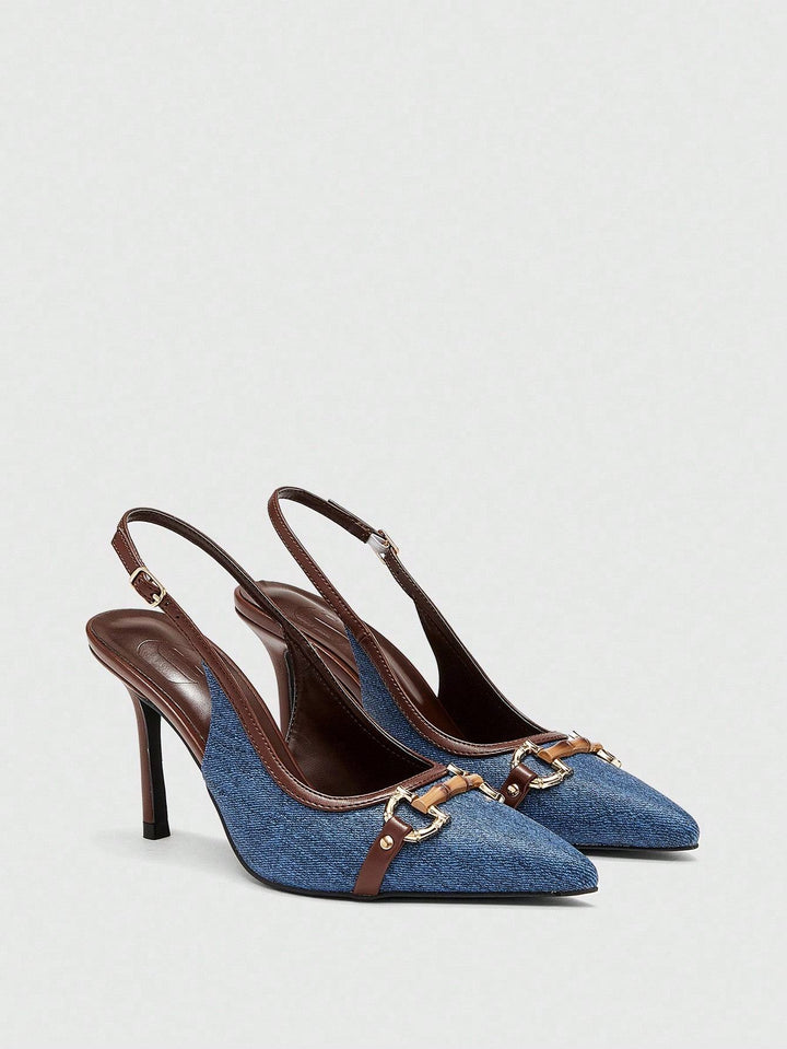 SHOES | Denim Stilettos with Bamboo Buckle