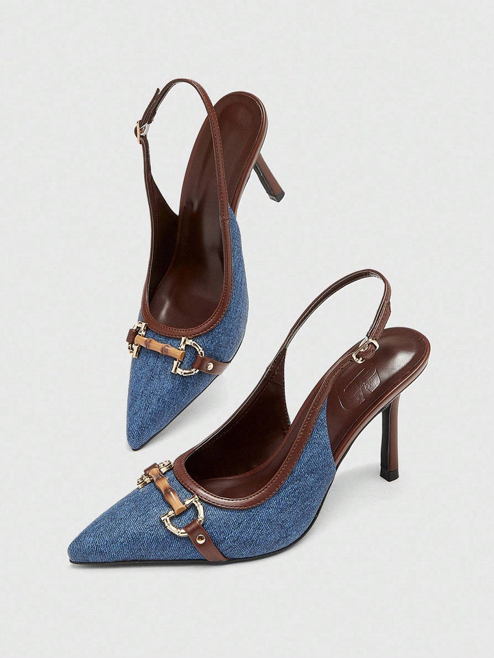 SHOES | Denim Stilettos with Bamboo Buckle