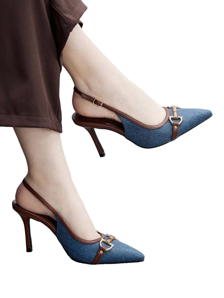 SHOES | Denim Stilettos with Bamboo Buckle