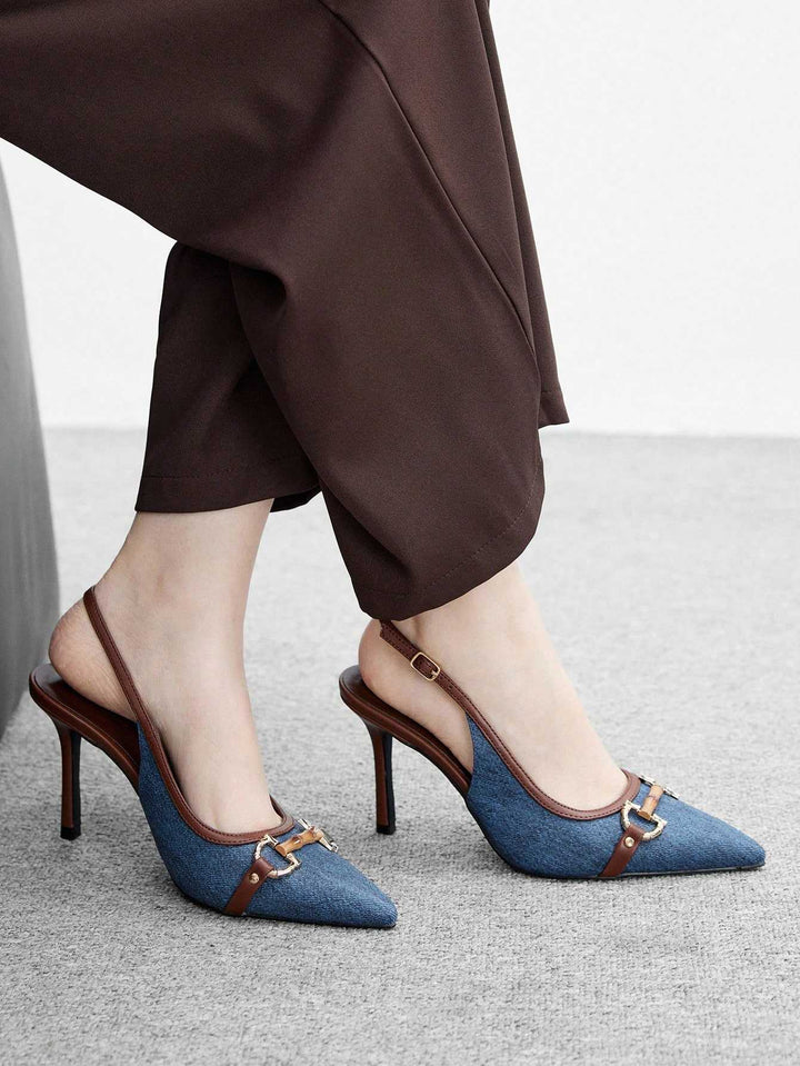 SHOES | Denim Stilettos with Bamboo Buckle