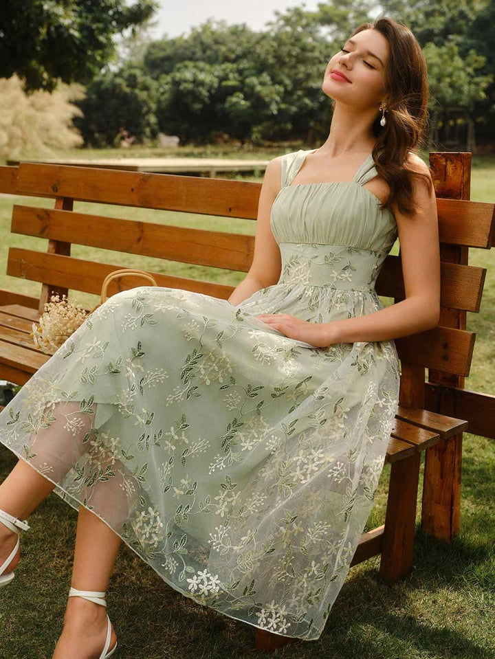 DRESS | Sage Floral Tulle Midi Dress
