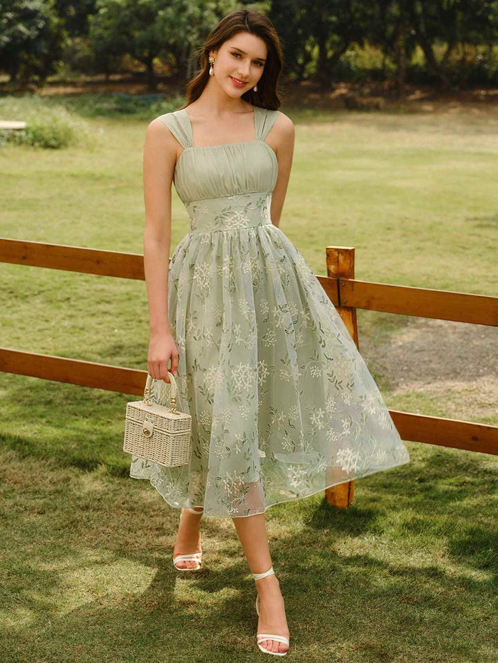DRESS | Sage Floral Tulle Midi Dress