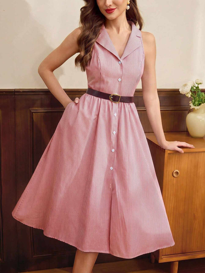 DRESS | Belted Button-Front Midi Dress