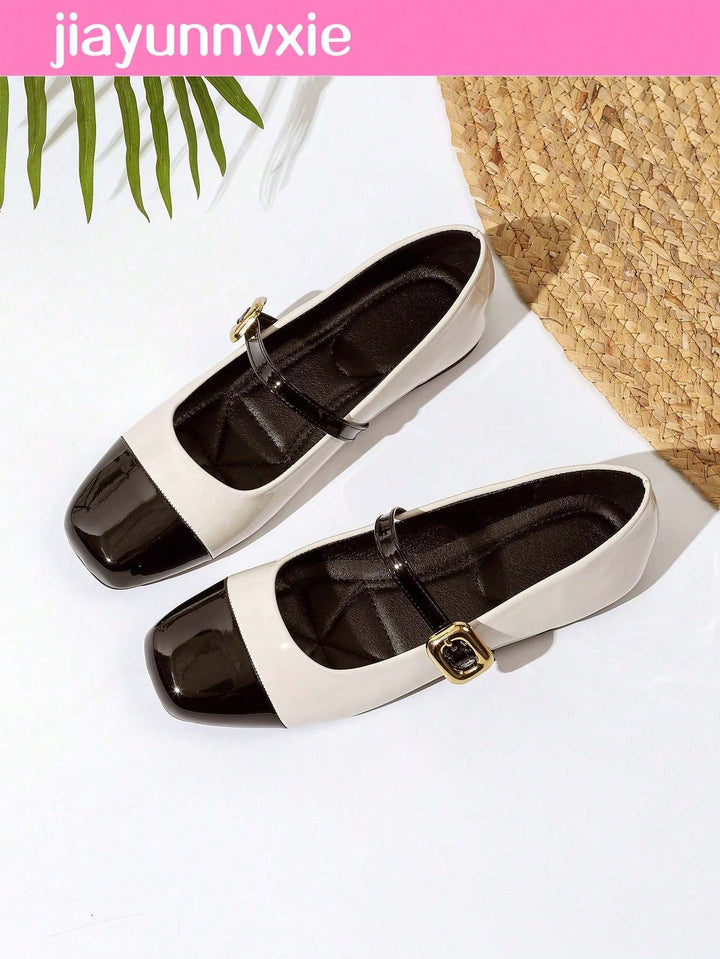 SHOES | Two-Tone Patent Mary Jane Flats