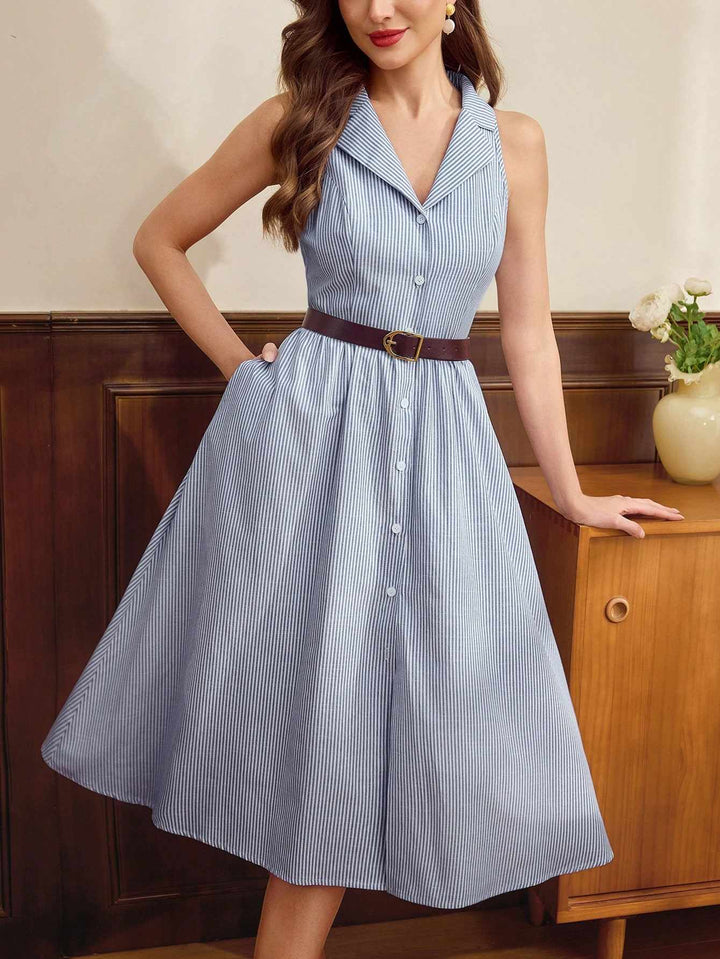 DRESS | Belted Button-Front Midi Dress