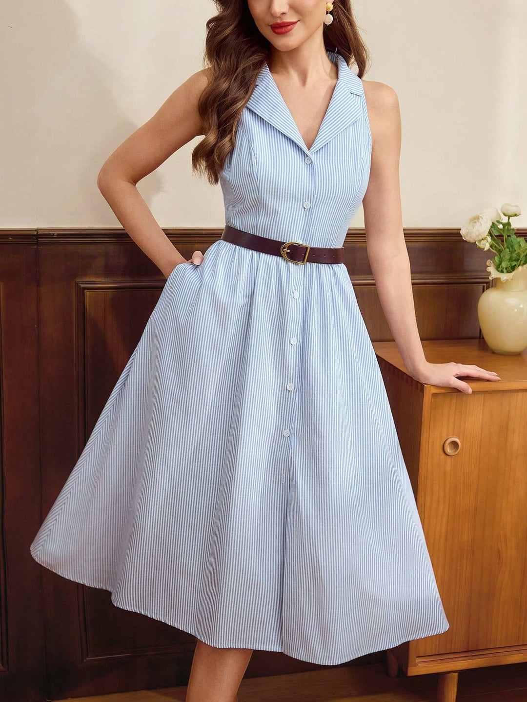 DRESS | Belted Button-Front Midi Dress