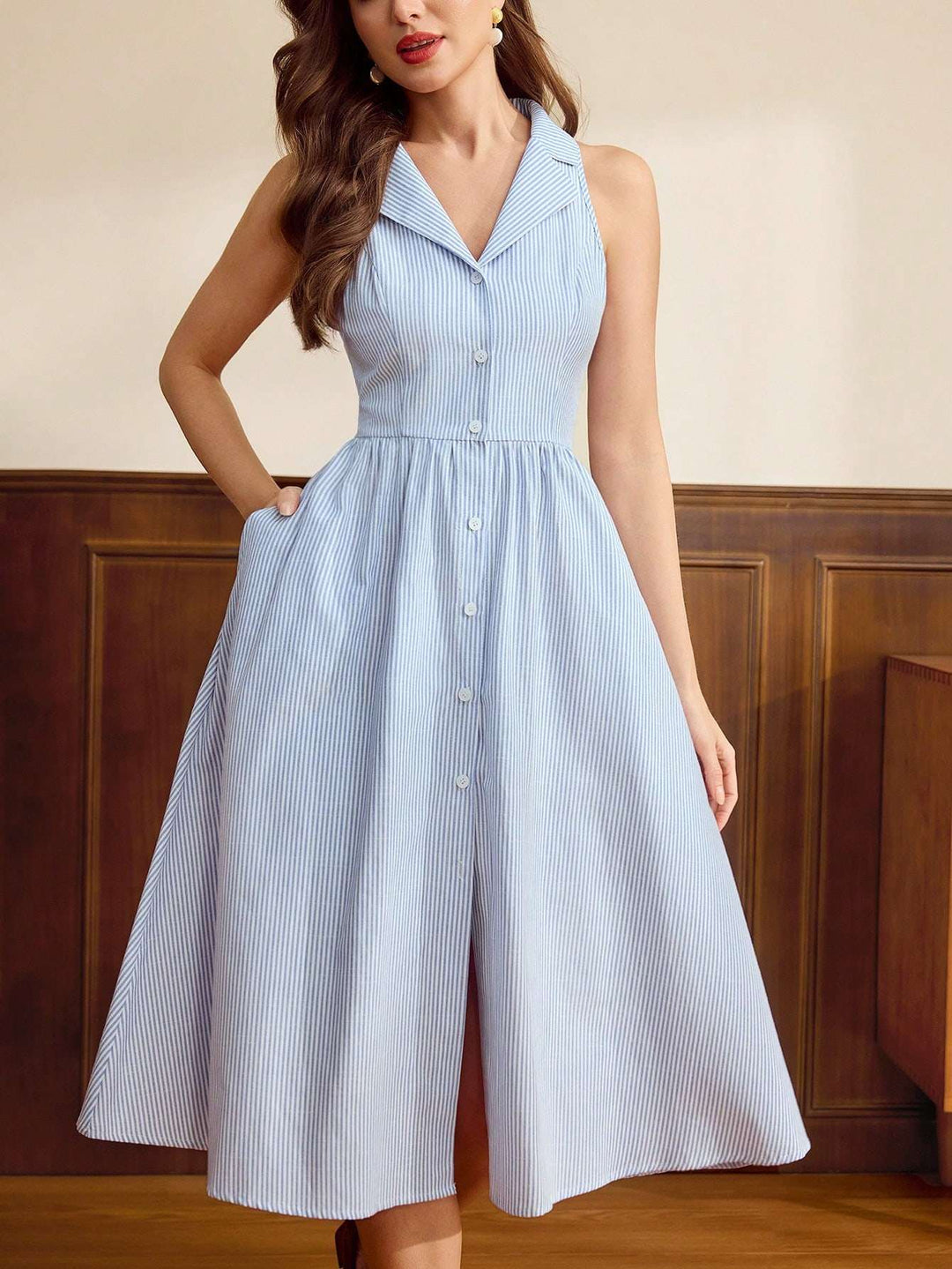 DRESS | Belted Button-Front Midi Dress