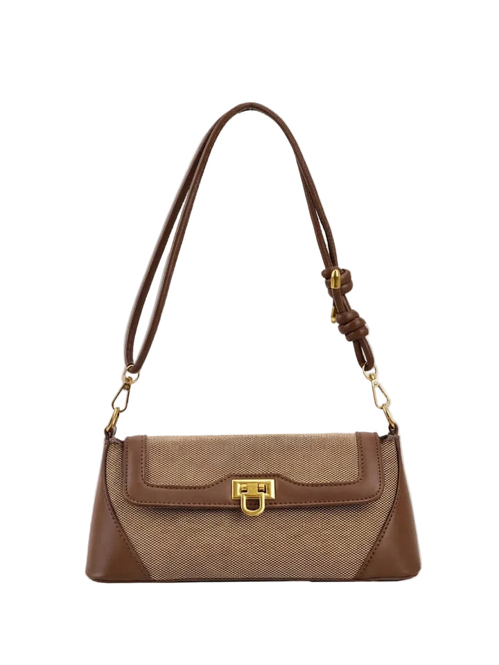 Woven Canvas Baguette Shoulder Bag
