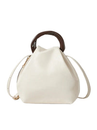 Cream Puffy Bucket Bag with Resin Handle
