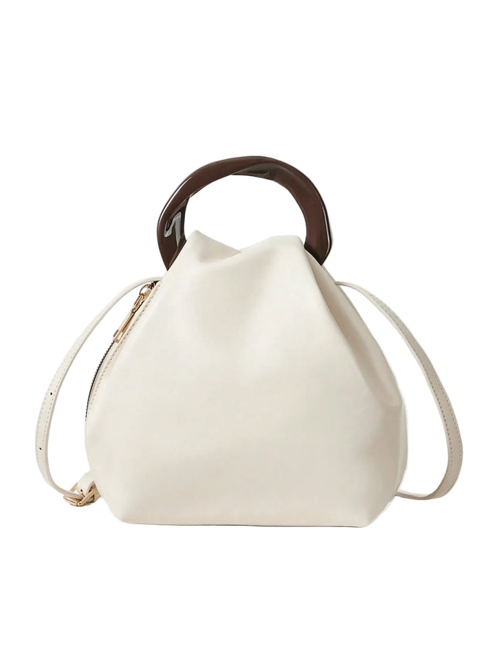 Cream Puffy Bucket Bag with Resin Handle