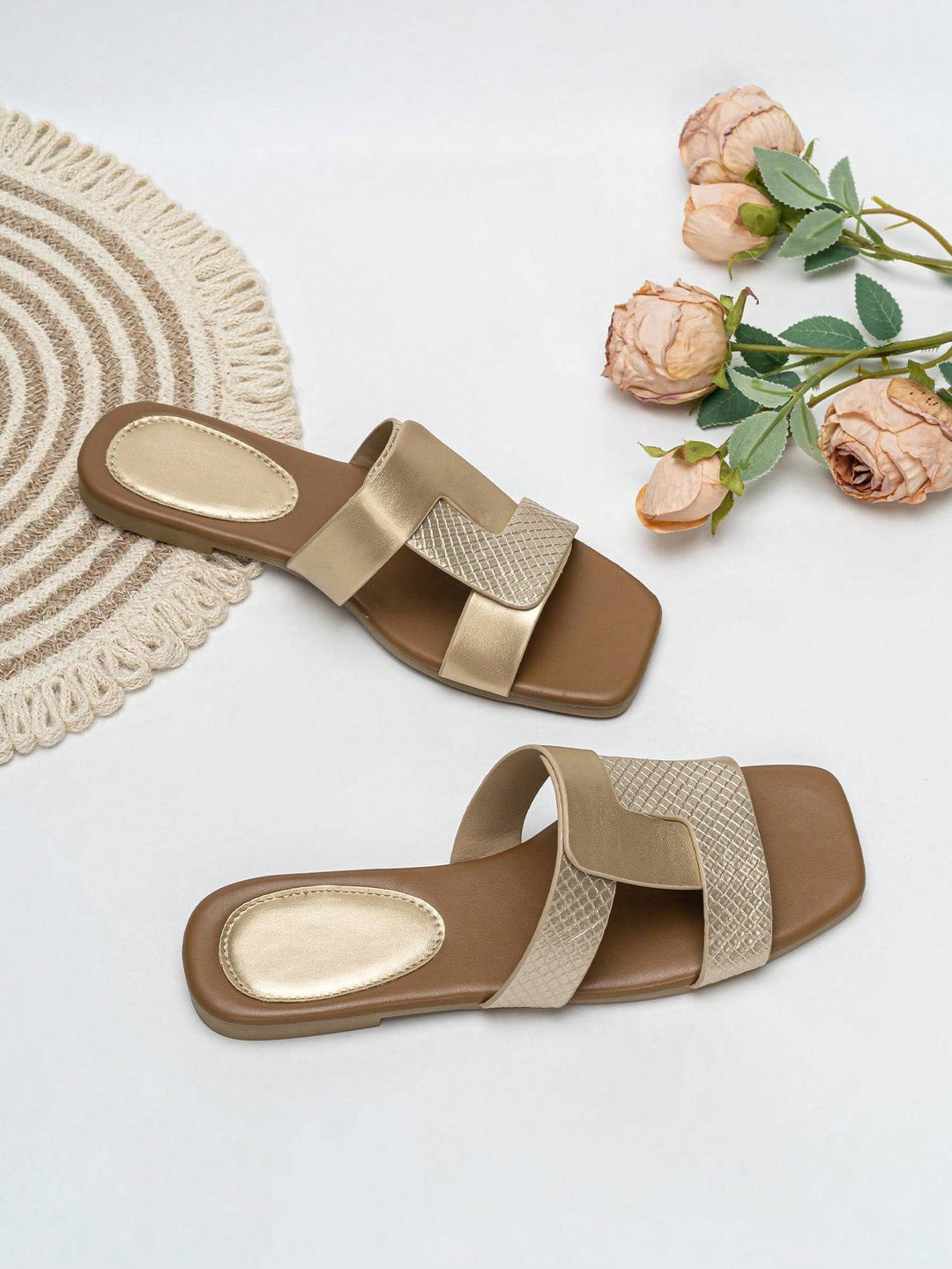 SHOES |  Gold Braided H-Strap Flat