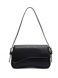 Sleek Black Wave-Flap Shoulder Bag