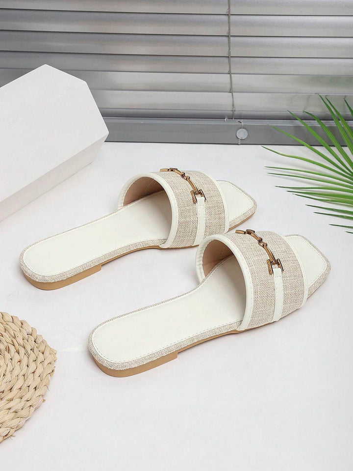 SHOES | Canvas Buckle Flat Slide