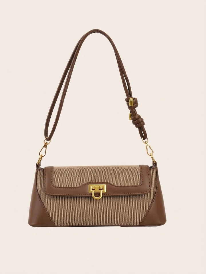 Woven Canvas Baguette Shoulder Bag