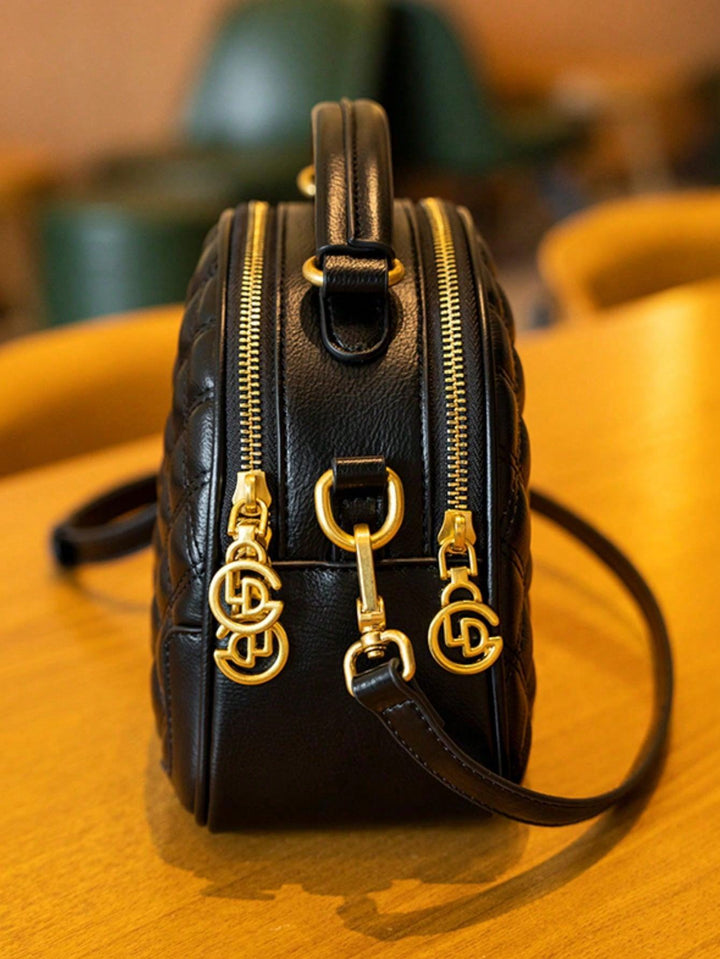 Black Quilted Dome Crossbody Bag