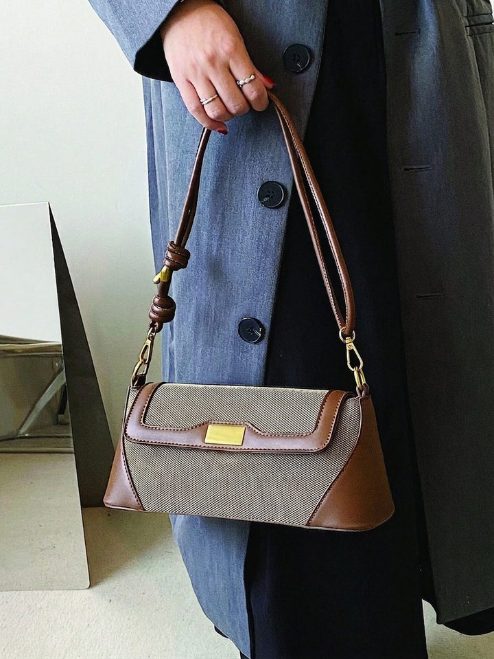 Woven Canvas Baguette Shoulder Bag