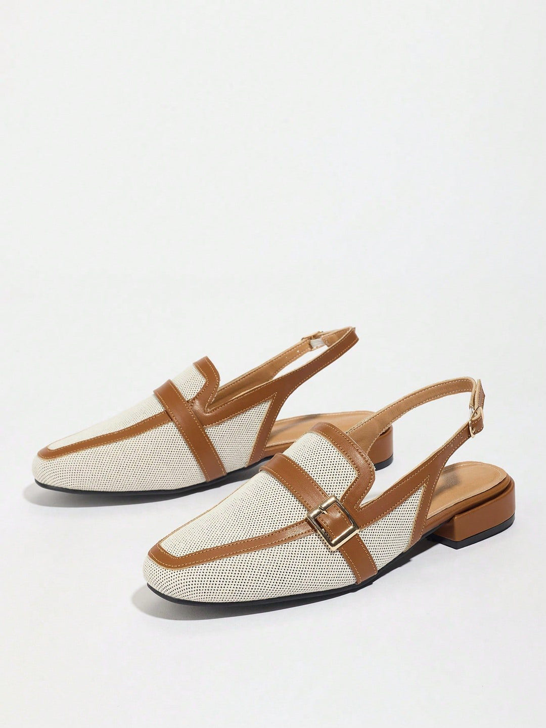 SHOES | Two-Tone Buckle Slingback Loafers