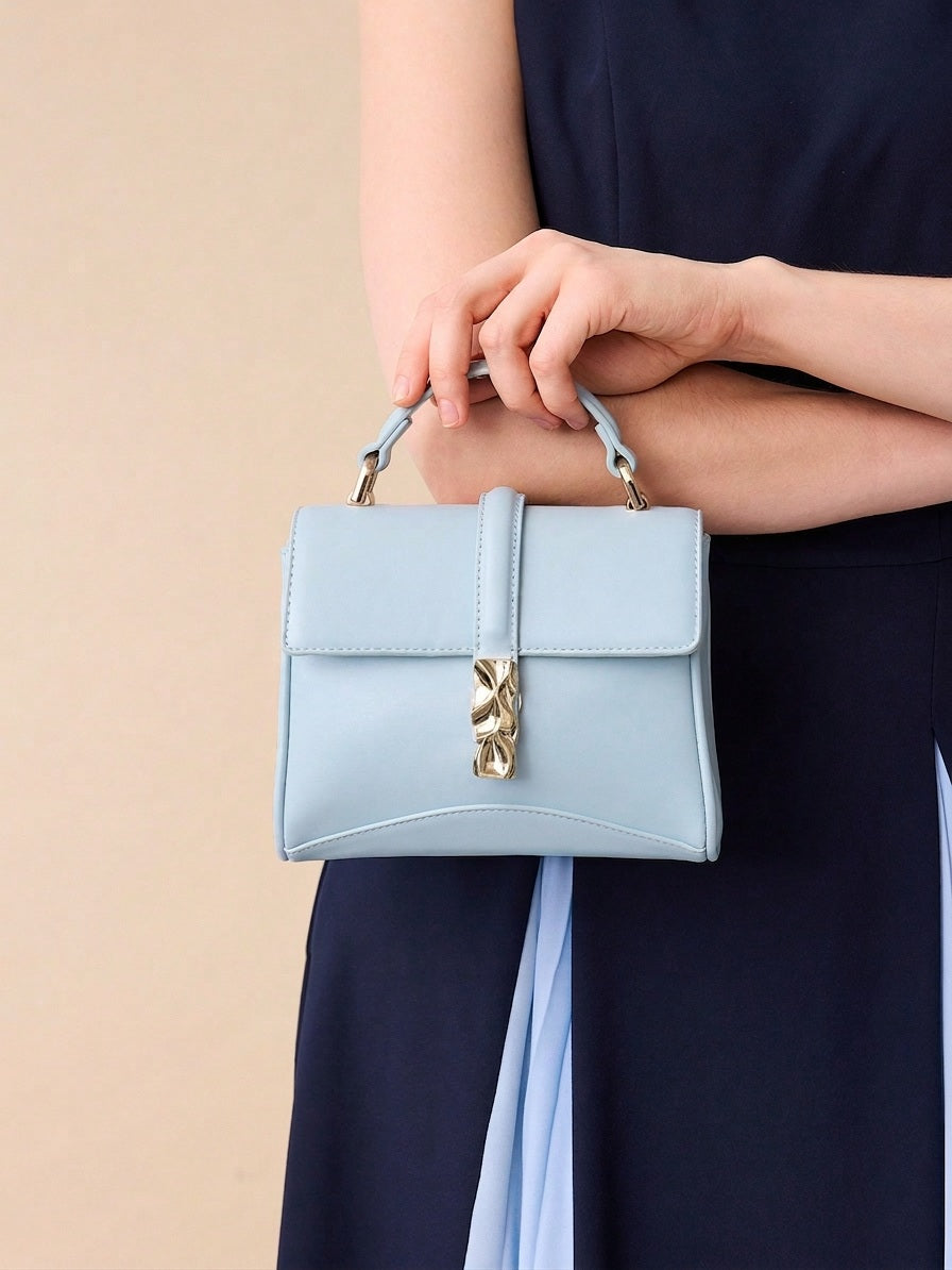 Sky Blue Structured Satchel Bag