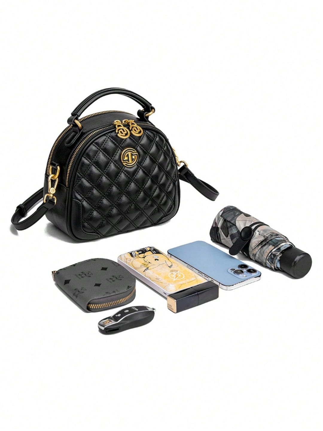 Black Quilted Dome Crossbody Bag