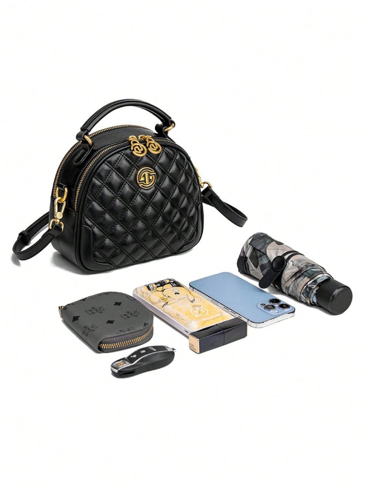 Black Quilted Dome Crossbody Bag