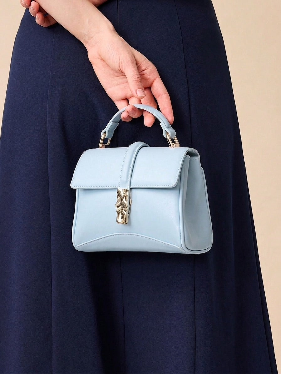 Sky Blue Structured Satchel Bag