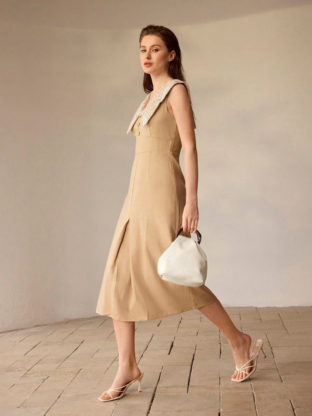 Cream Puffy Bucket Bag with Resin Handle