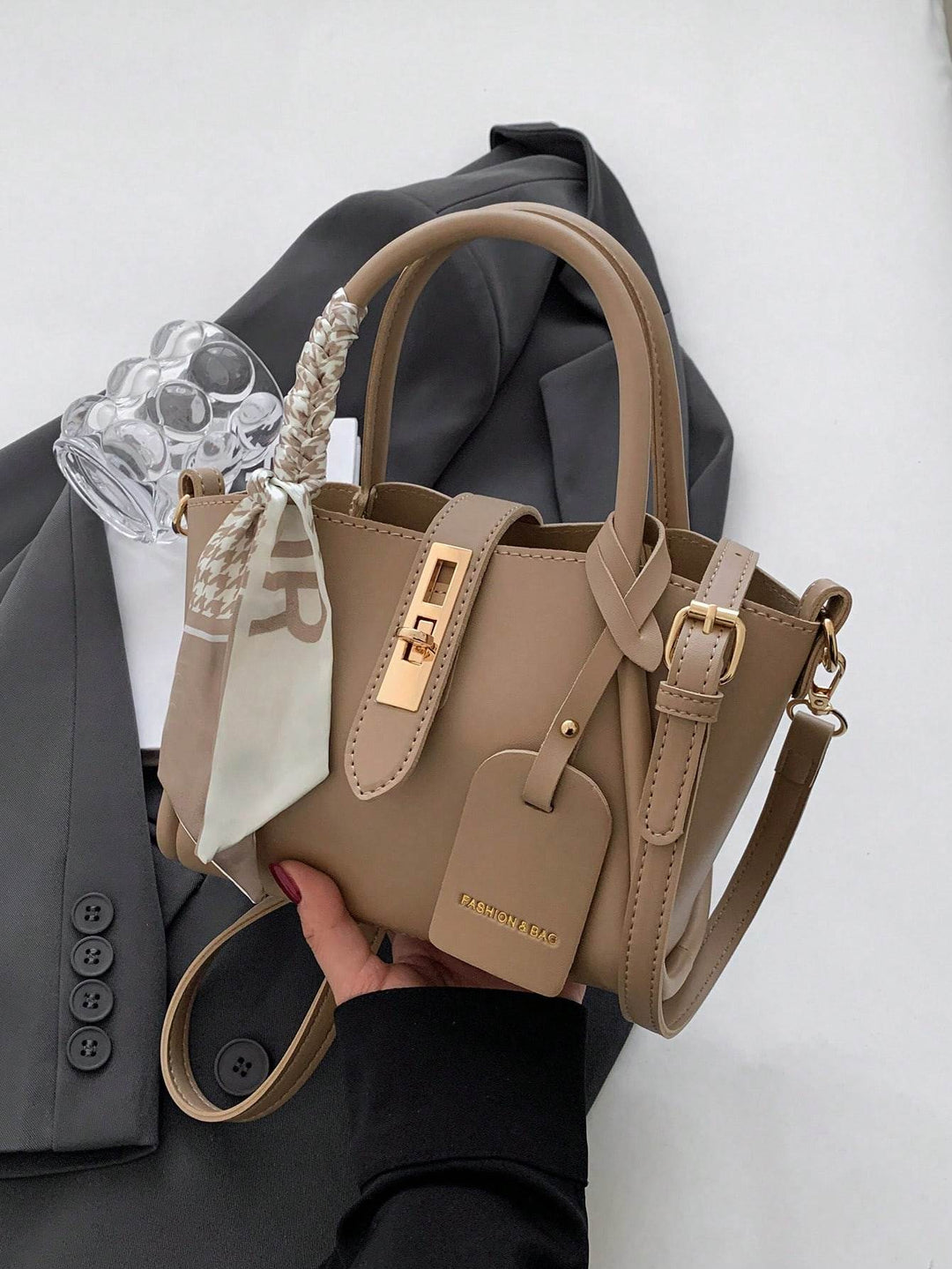 Twist-Lock Handbag with Silk Scarf