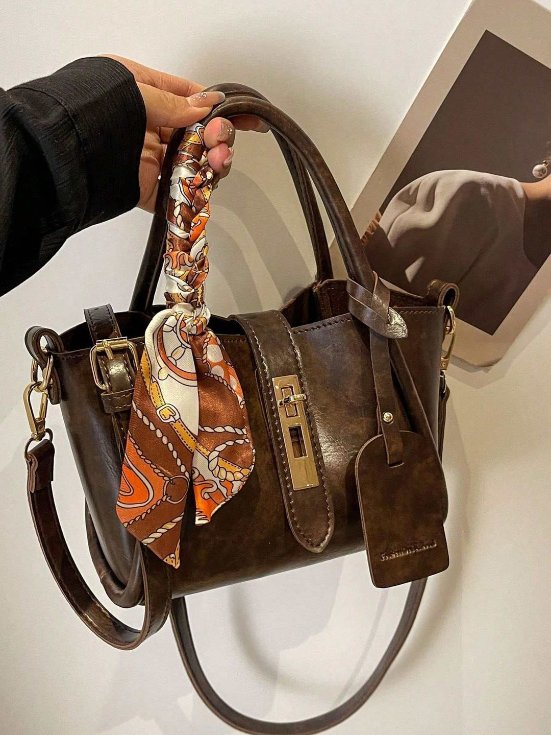 Twist-Lock Handbag with Silk Scarf