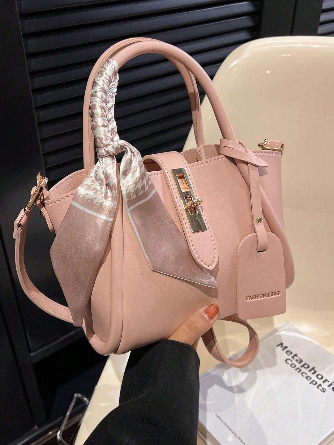 Twist-Lock Handbag with Silk Scarf