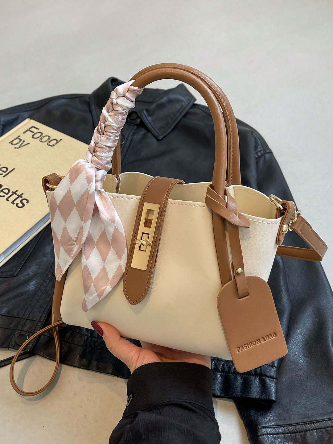 Twist-Lock Handbag with Silk Scarf