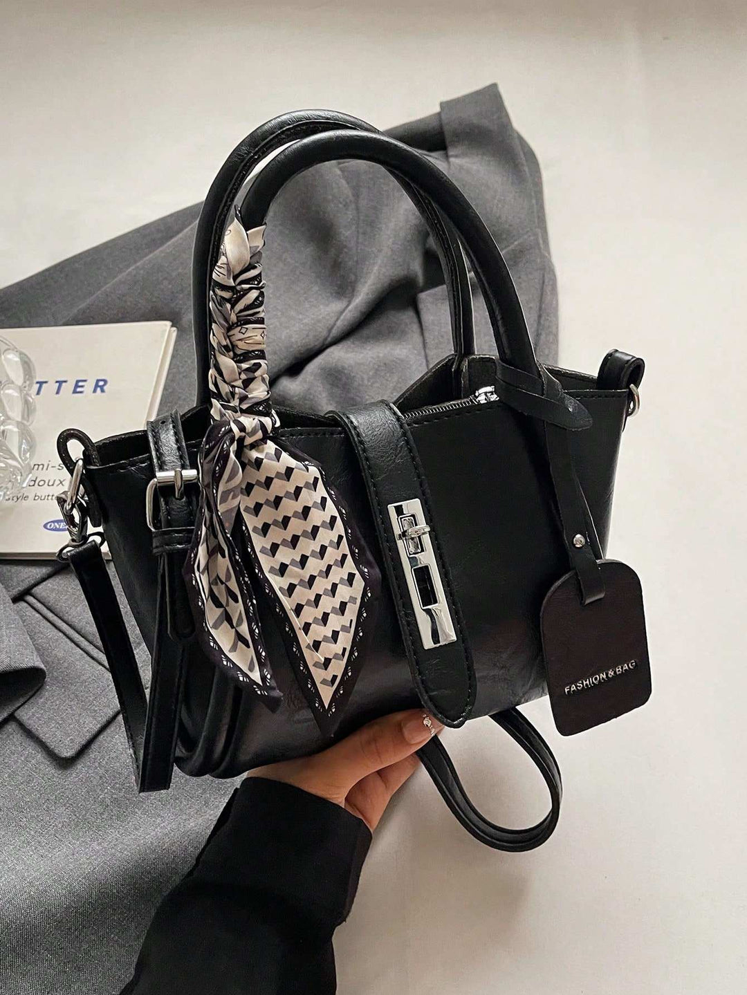 Twist-Lock Handbag with Silk Scarf