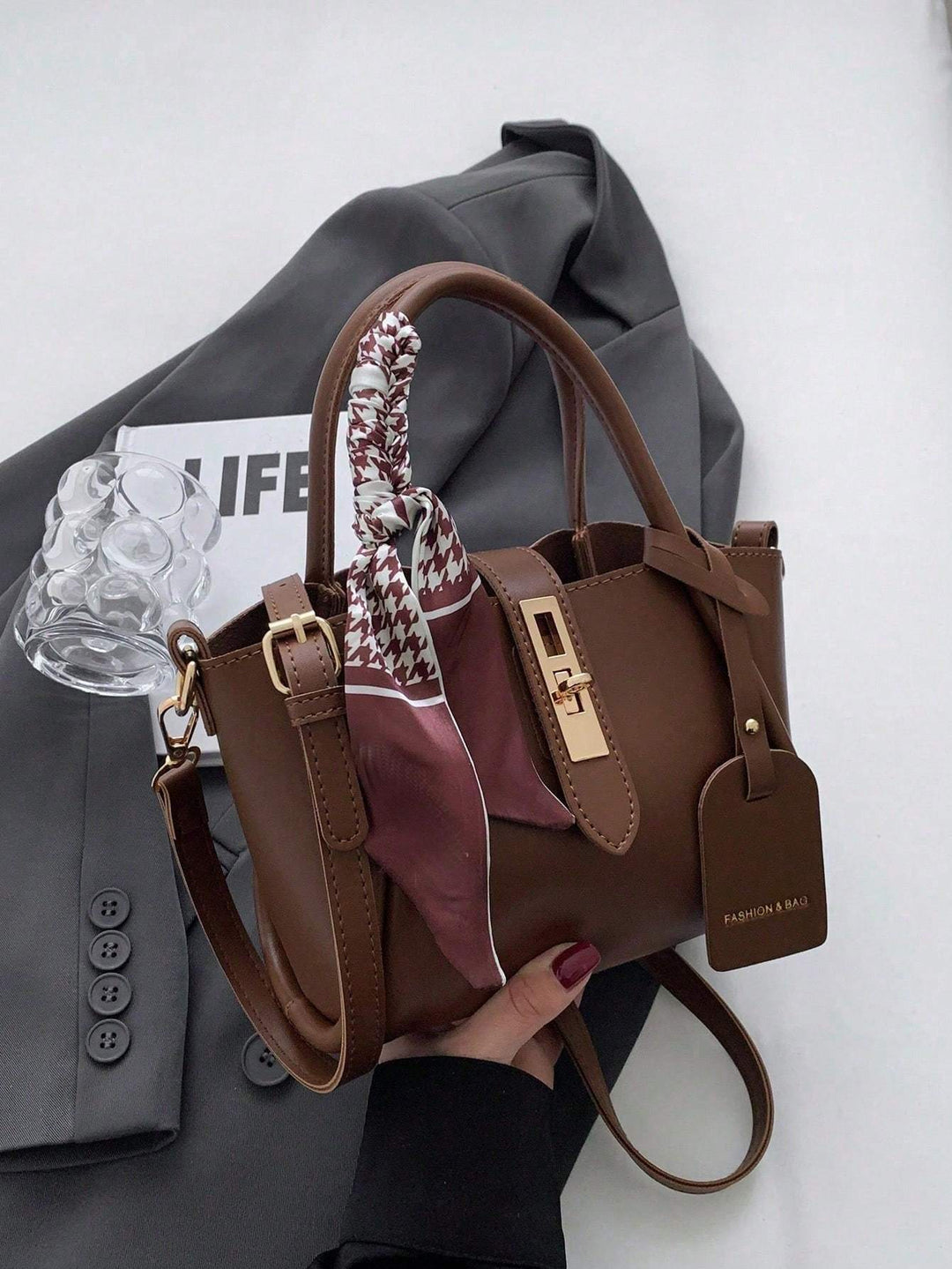 Twist-Lock Handbag with Silk Scarf
