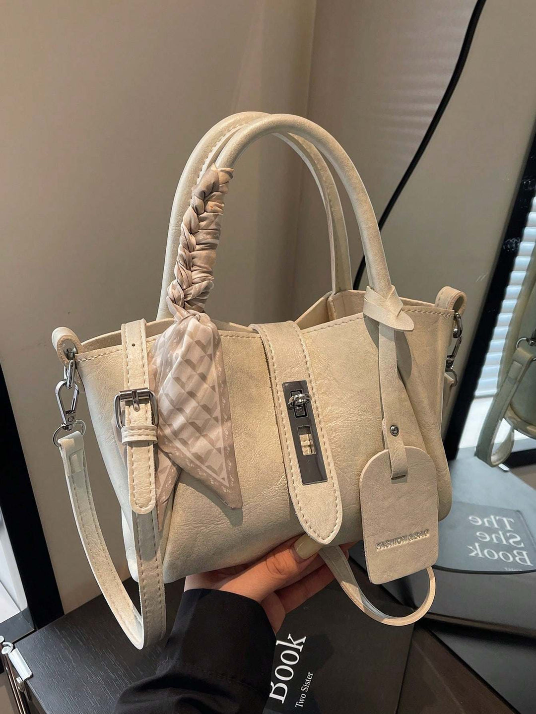 Twist-Lock Handbag with Silk Scarf