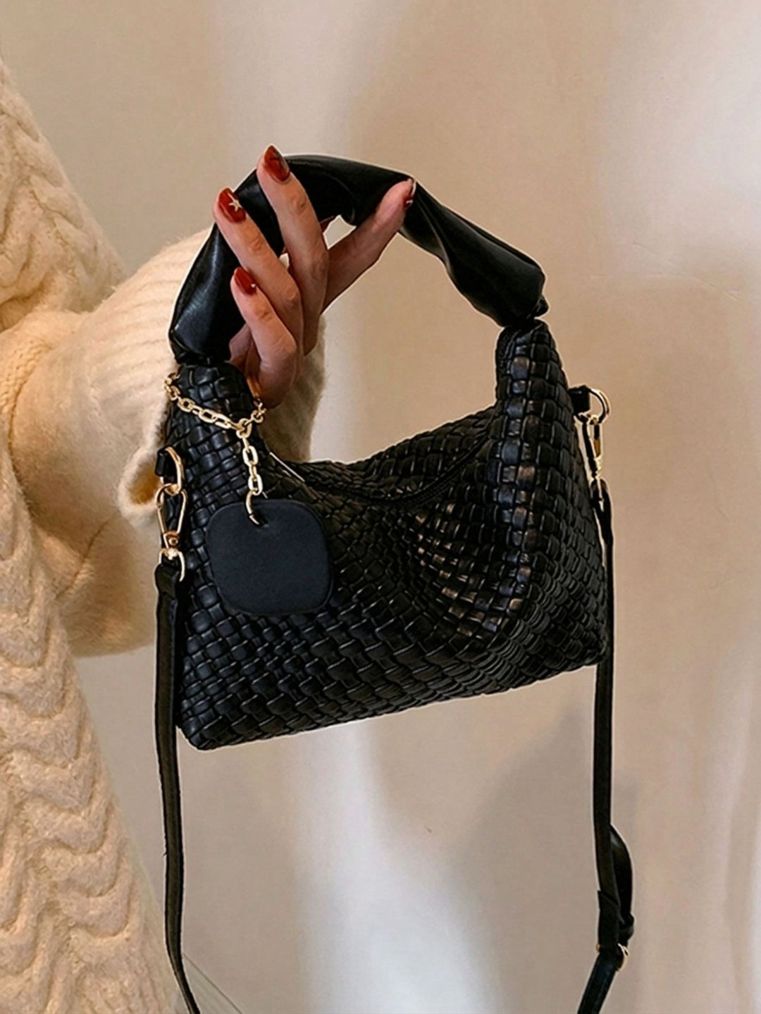 Woven Black Hobo Shoulder Bag
