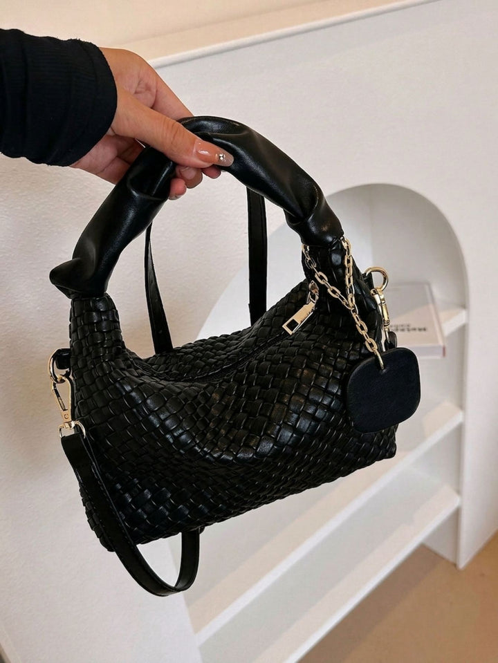 Woven Black Hobo Shoulder Bag