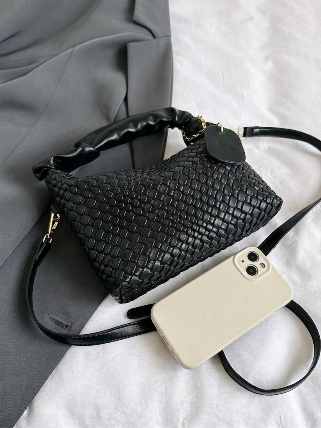 Woven Black Hobo Shoulder Bag