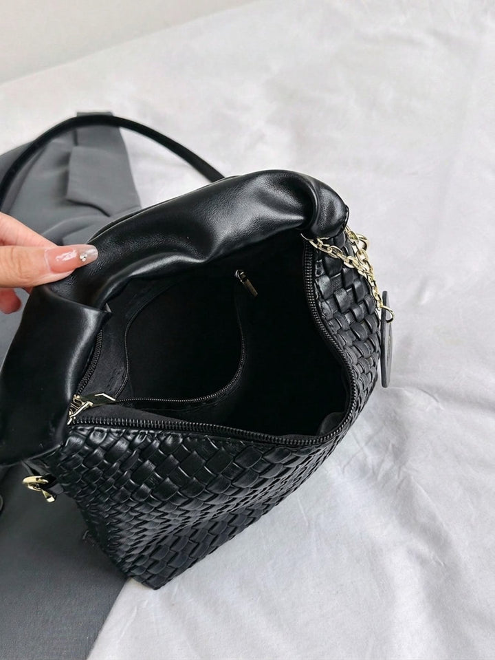 Woven Black Hobo Shoulder Bag