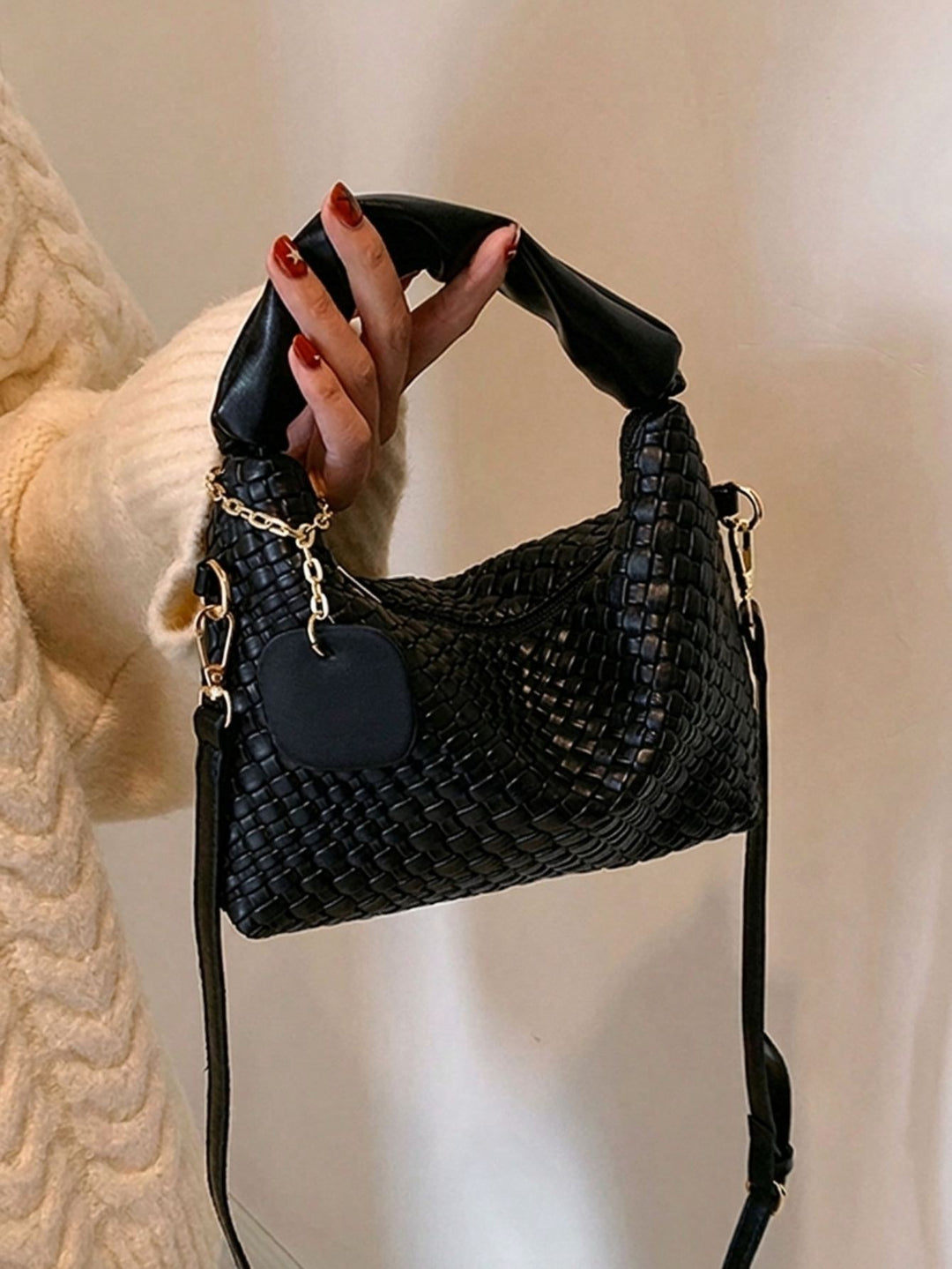 Woven Black Hobo Shoulder Bag